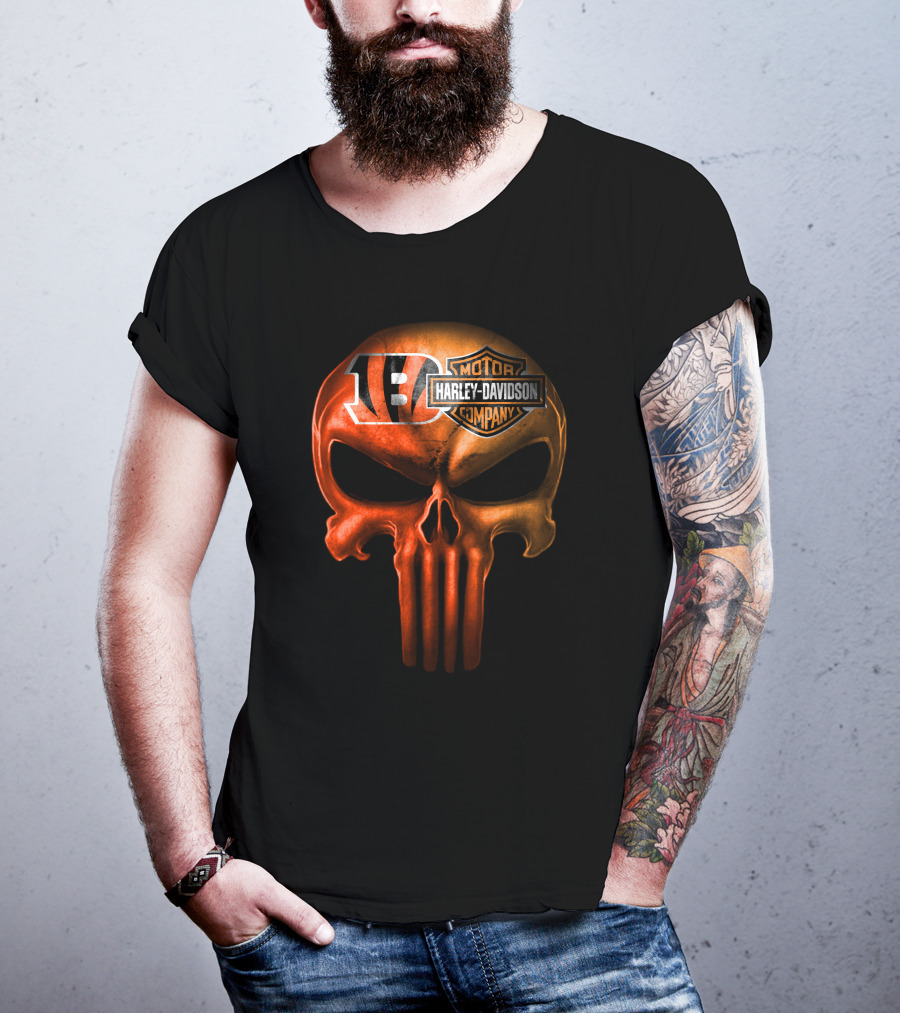 Cincinnati Bengals Harley Davidson Skull T-Shirt