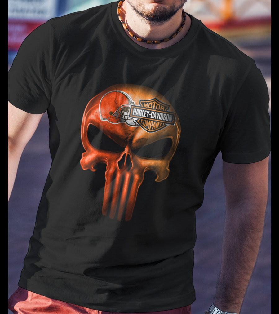 Cleveland Browns Skull Harley Davidson Company T-Shirt