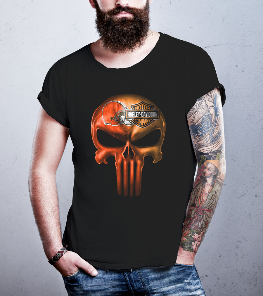 Cleveland Browns Skull Harley Davidson Company T-Shirt
