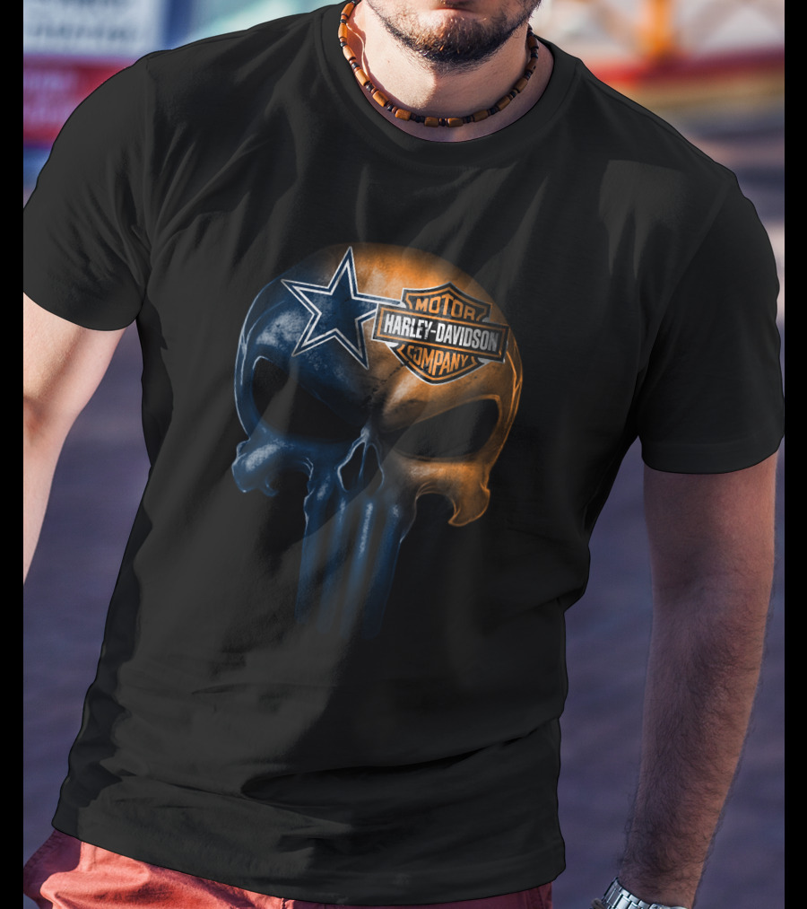 Dallas Cowboys Skull Harley Davidson Collaboration T-Shirt