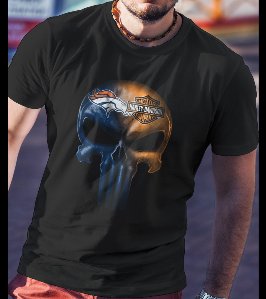 Denver Broncos Harley Davidson Skull T-Shirt