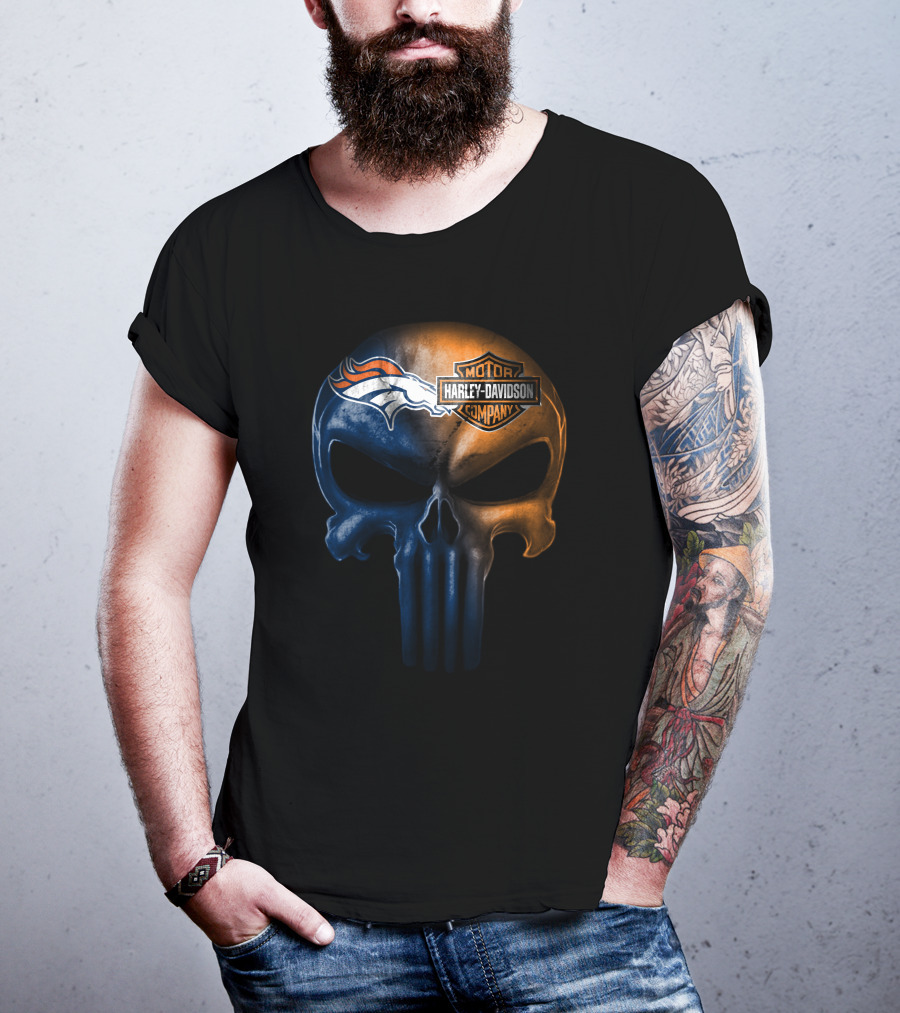 Denver Broncos Harley Davidson Skull T-Shirt