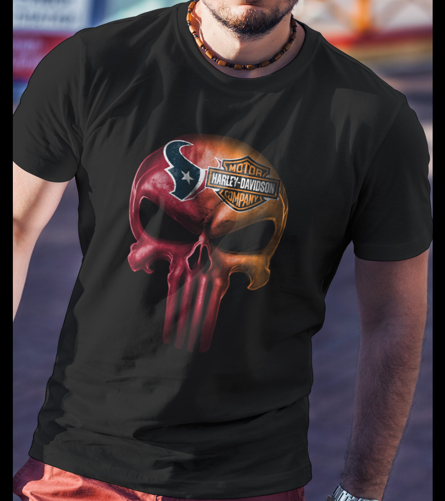 Houston Texans Skull Harley Davidson T-Shirt