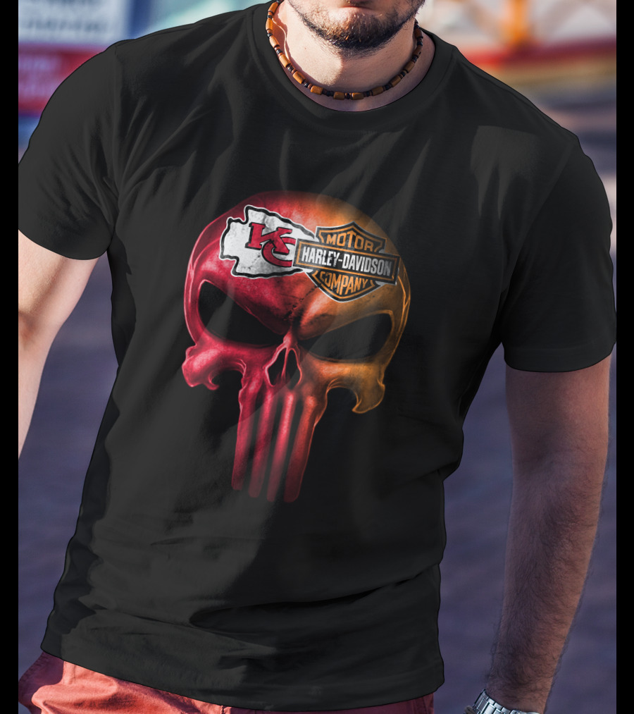 Kansas City Chiefs Skull Harley Davidson Motor Company T-Shirt