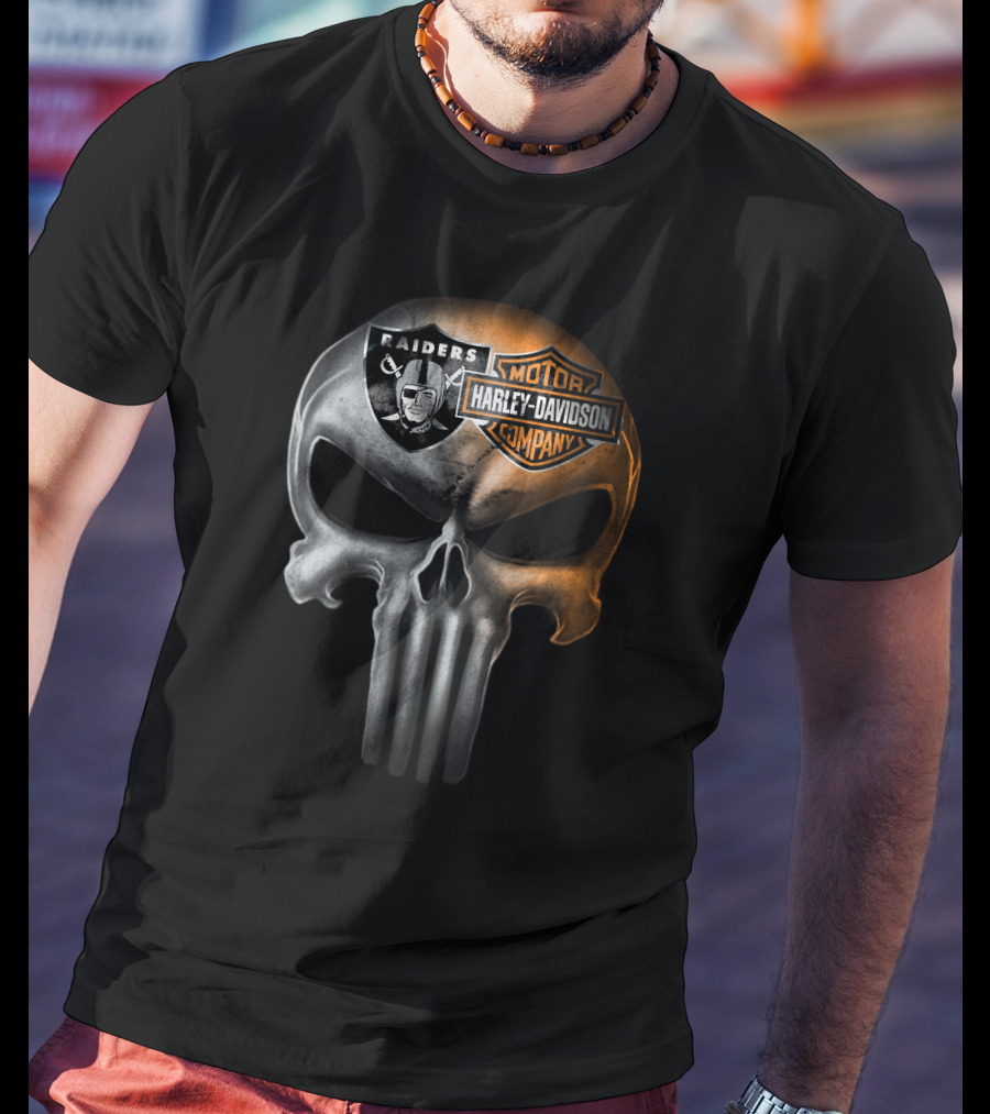 Las Vegas Raiders Harley Davidson Skull T-Shirt