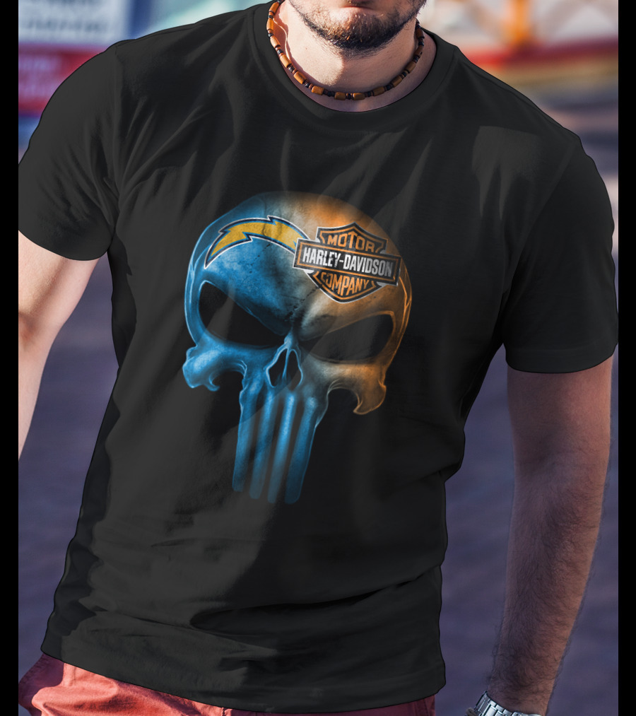 Los Angeles Chargers Skull Harley Davidson Motor Company T-Shirt