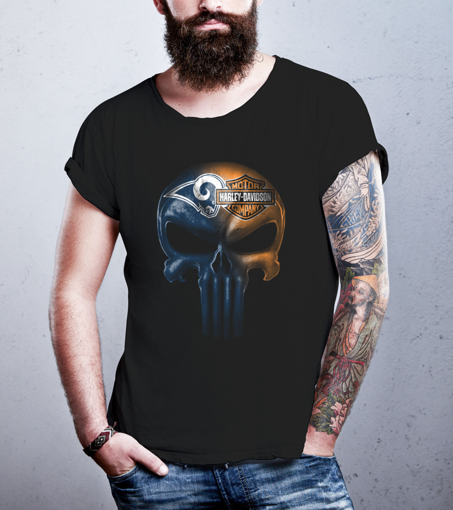 Los Angeles Rams Skull Harley Davidson Logo Fusion T-Shirt