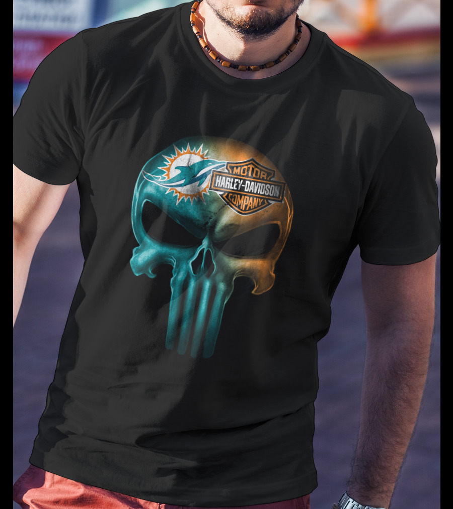 Miami Dolphins Harley Davidson Skull T-Shirt