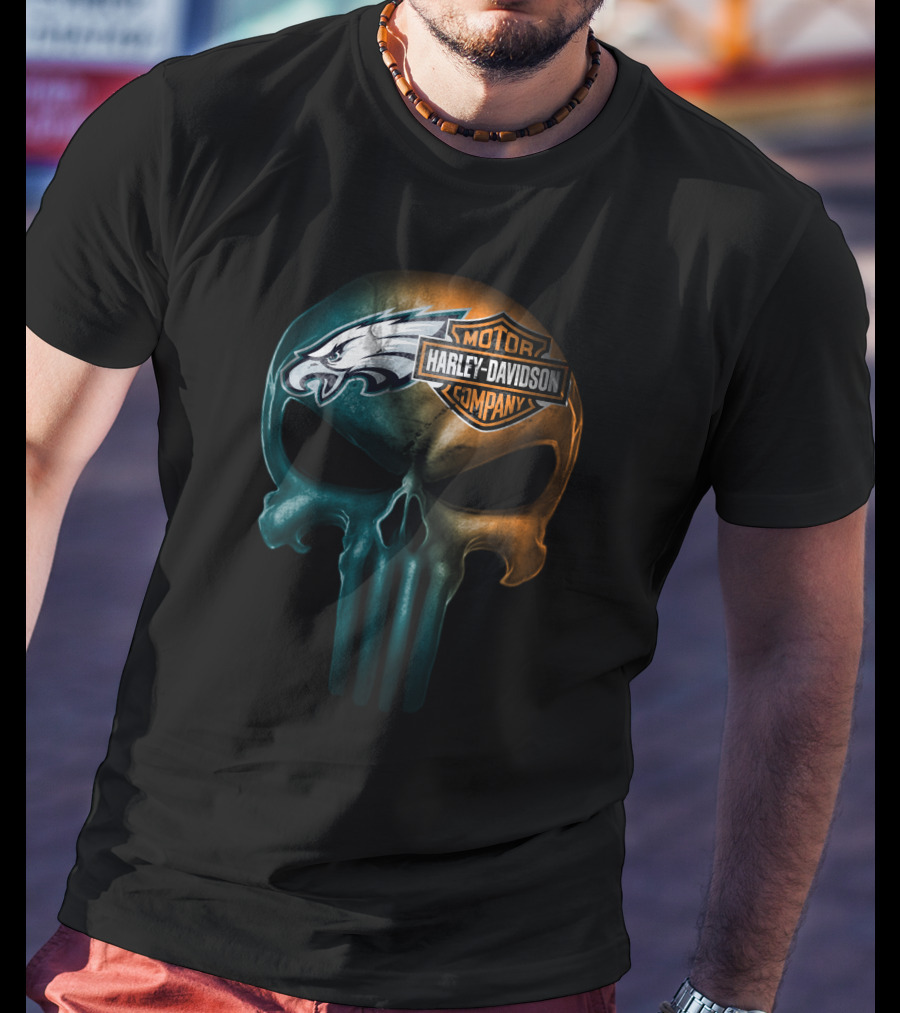 Philadelphia Eagles Harley Davidson Skull T-Shirt