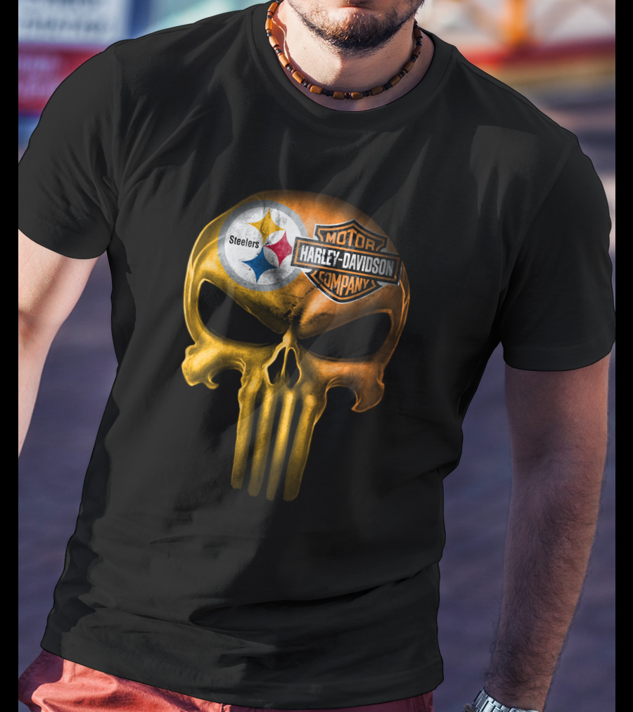 Pittsburgh Steelers Harley Davidson Skull T-Shirt
