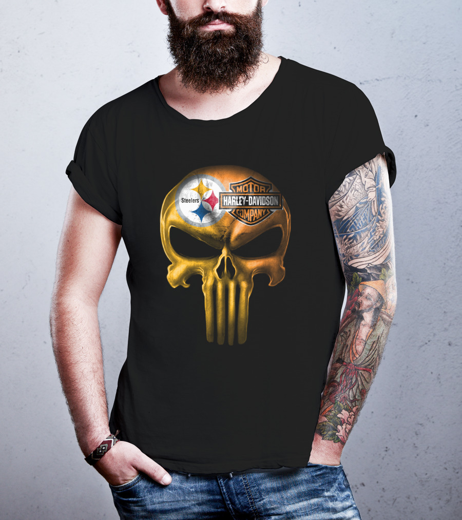 Pittsburgh Steelers Harley Davidson Skull T-Shirt