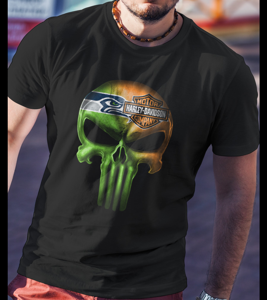 Seattle Seahawks Skull Harley Davidson T-Shirt