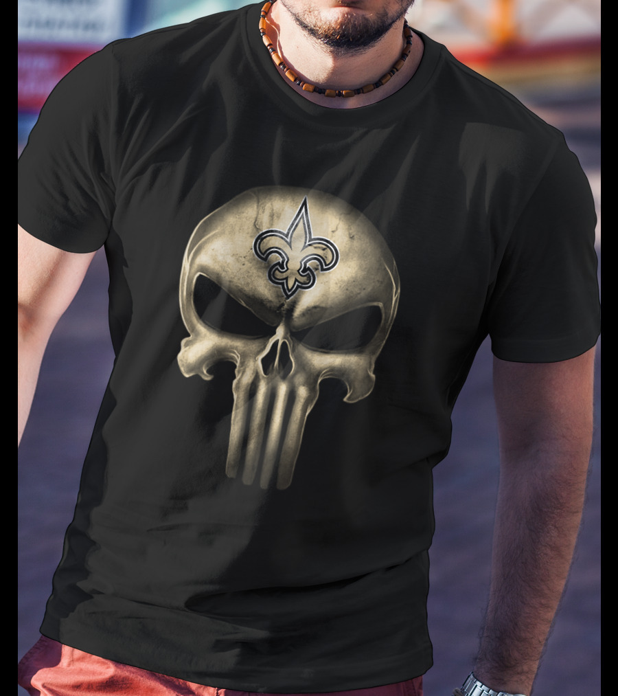 New Orleans Saints Skull Emblem Fleur-De-Lis Iconic Symbol T-Shirt