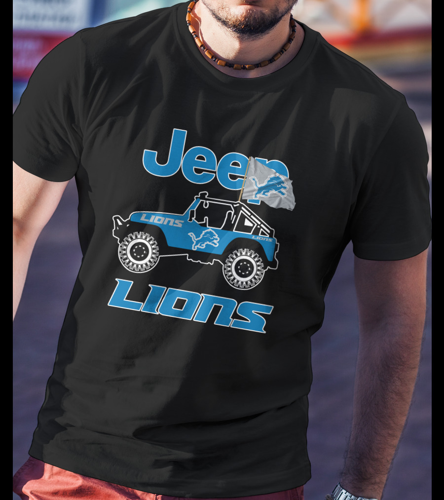 Jeep Lions Detroit Lions Flag Adventure T-Shirt