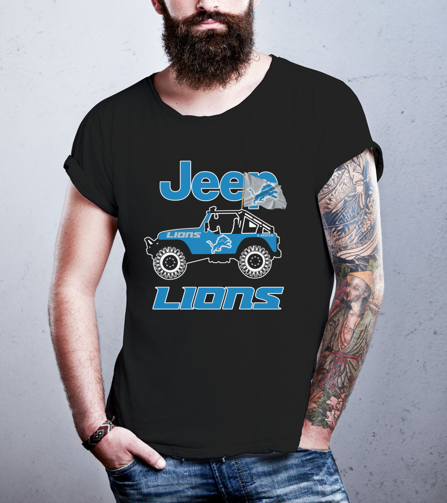 Jeep Lions Detroit Lions Flag Adventure T-Shirt