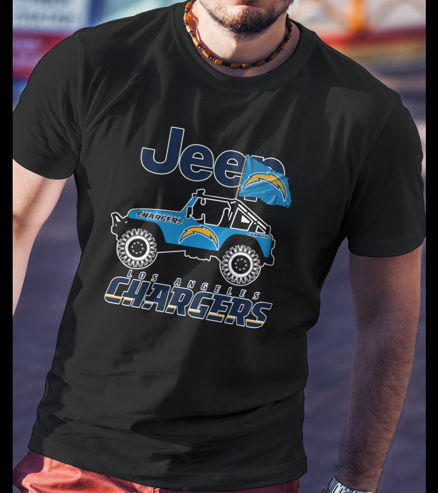 Los Angeles Chargers Jeep Nfl Team Logo Blue Flag Off-Road Adventure T-Shirt