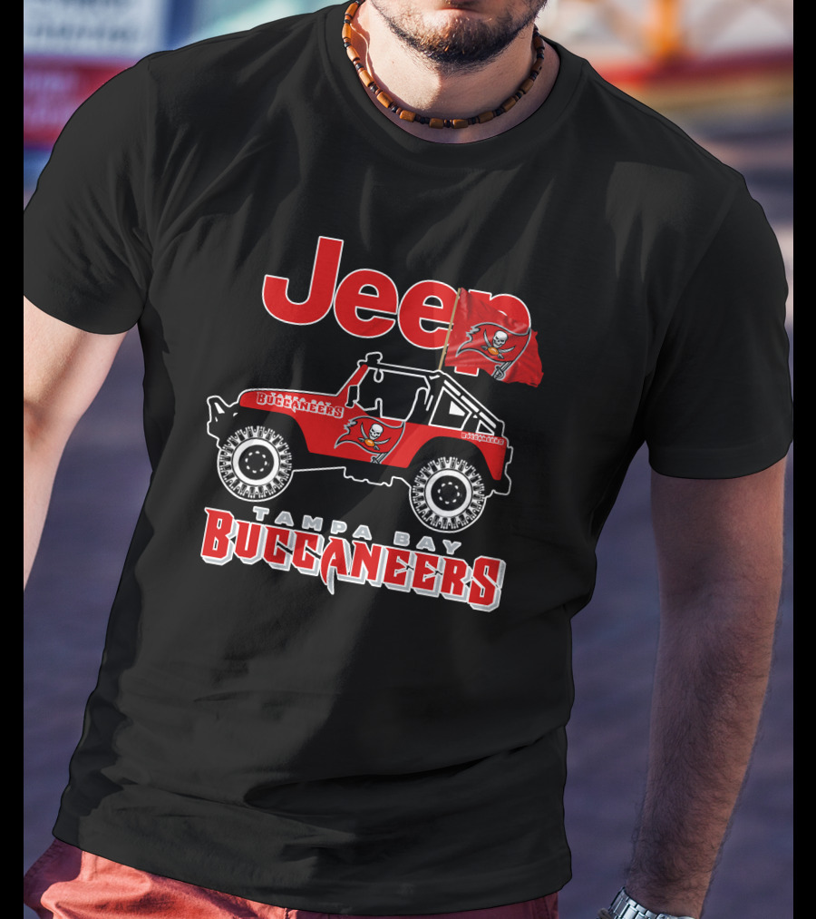 Tampa Bay Buccaneers Jeep With Logo And Flag T-Shirt