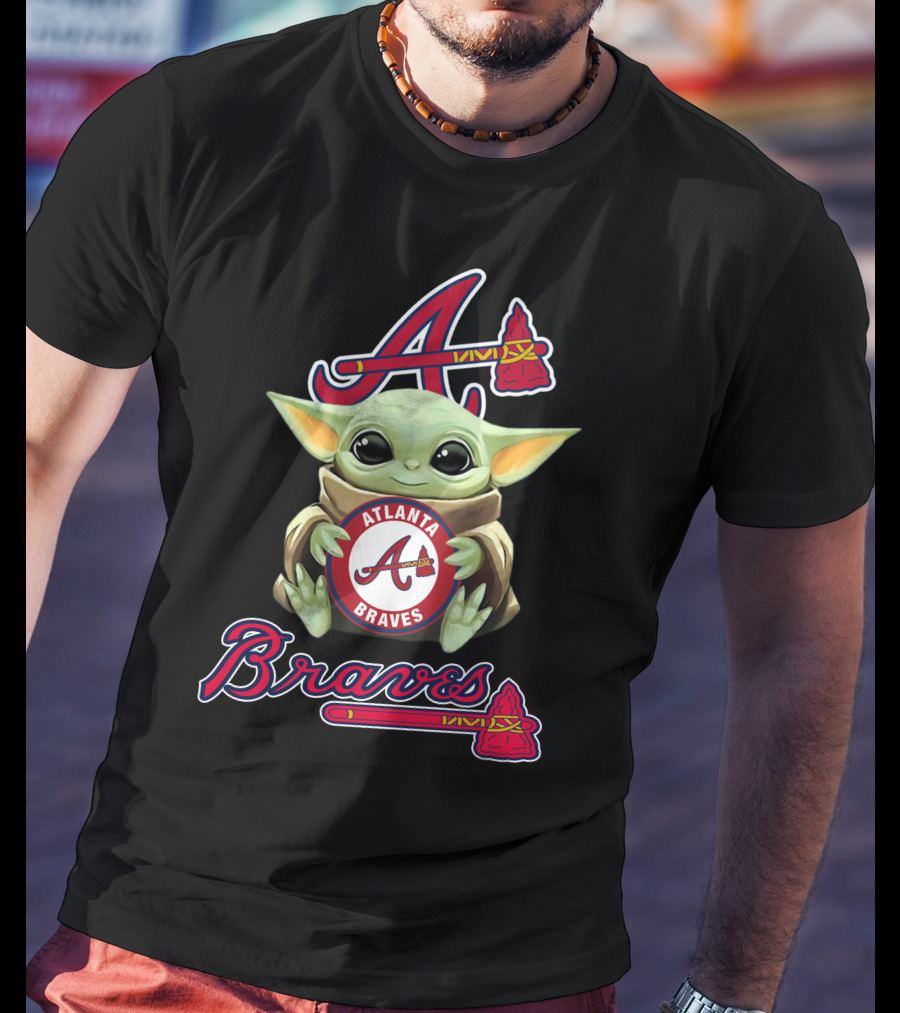 Atlanta Braves Baby Yoda Holding Team T-Shirt