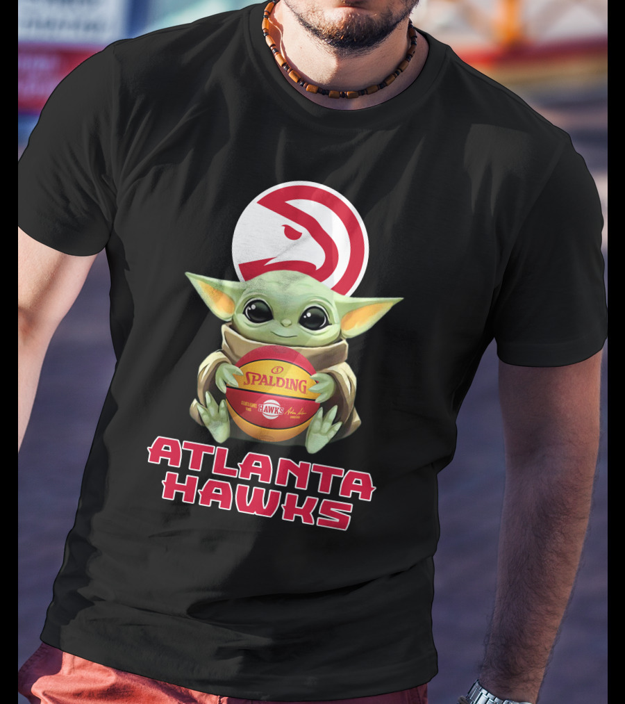Atlanta Hawks Baby Yoda With Spalding Basketball And Hawks T-Shirt