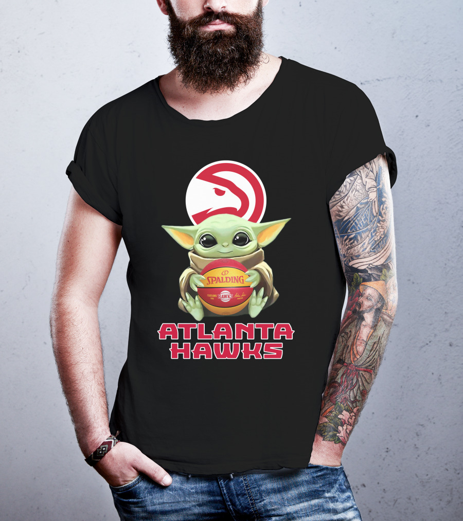 Atlanta Hawks Baby Yoda With Spalding Basketball And Hawks T-Shirt