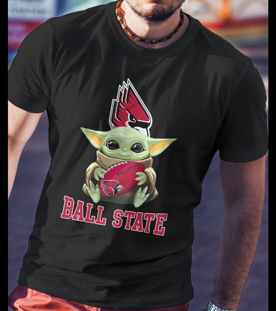 Ball State Cardinals Baby Yoda Football T-Shirt