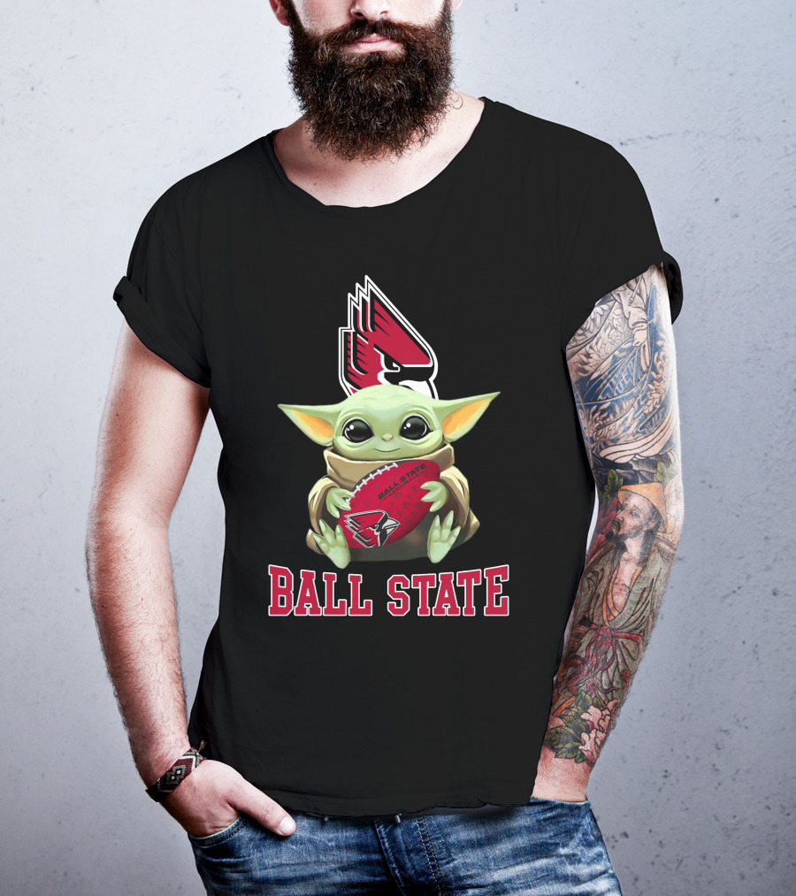 Ball State Cardinals Baby Yoda Football T-Shirt