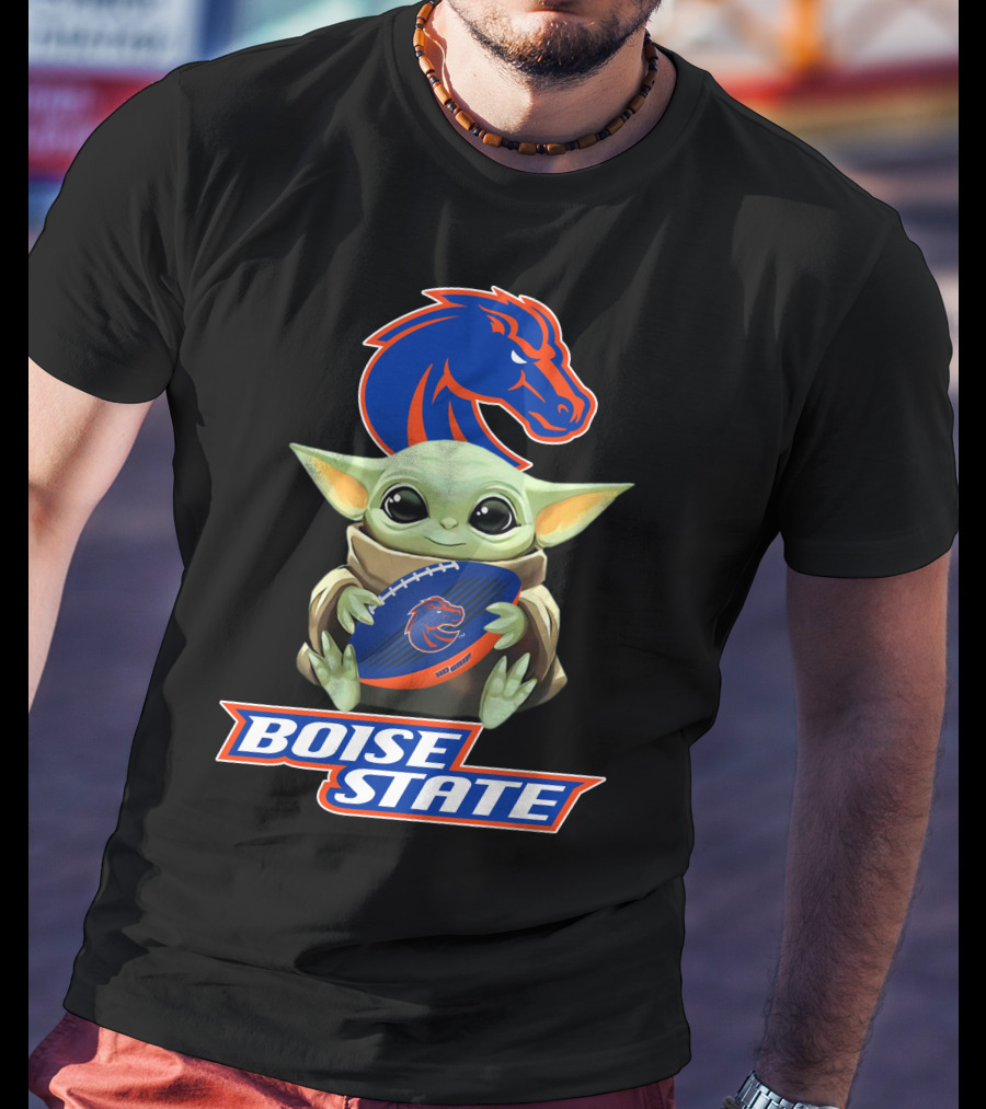 Boise State Broncos Baby Yoda Holding Football T-Shirt