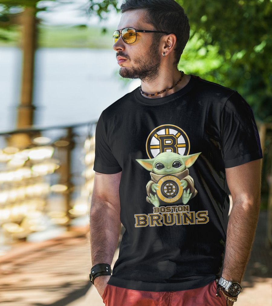 Boston Bruins Baby Yoda Holding Team Logo Plush T-Shirt