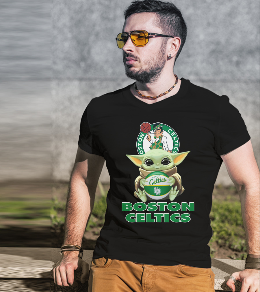 Boston Celtics Baby Yoda Holding Basketball And Team T-Shirt