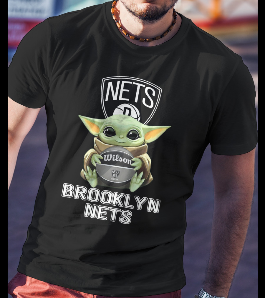 Brooklyn Nets Baby Yoda With Wilson Basketball T-Shirt