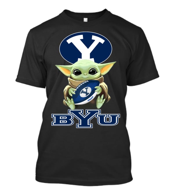 Byu Cougars Baby Yoda Holding Football With Byu T-Shirt