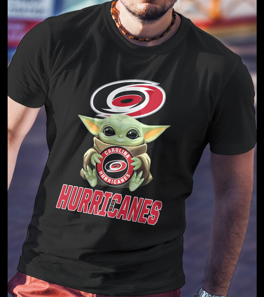 Carolina Hurricanes Baby Yoda Holding Team T-Shirt