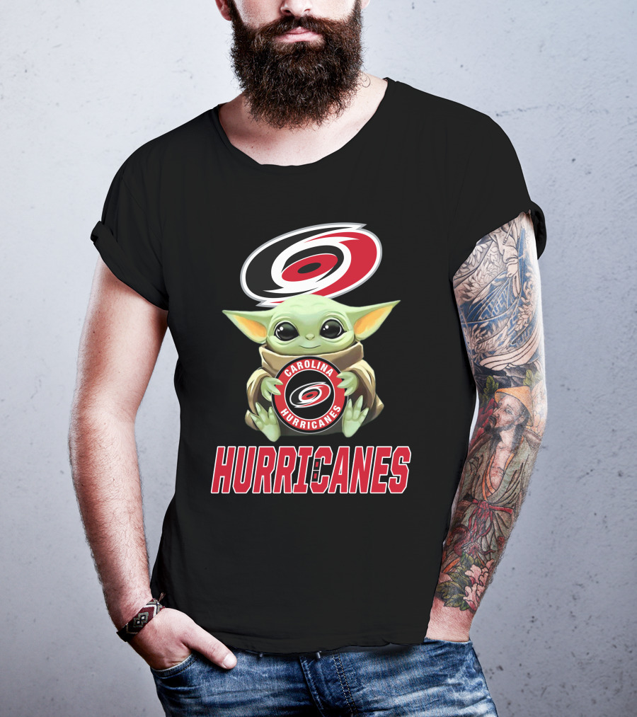 Carolina Hurricanes Baby Yoda Holding Team T-Shirt