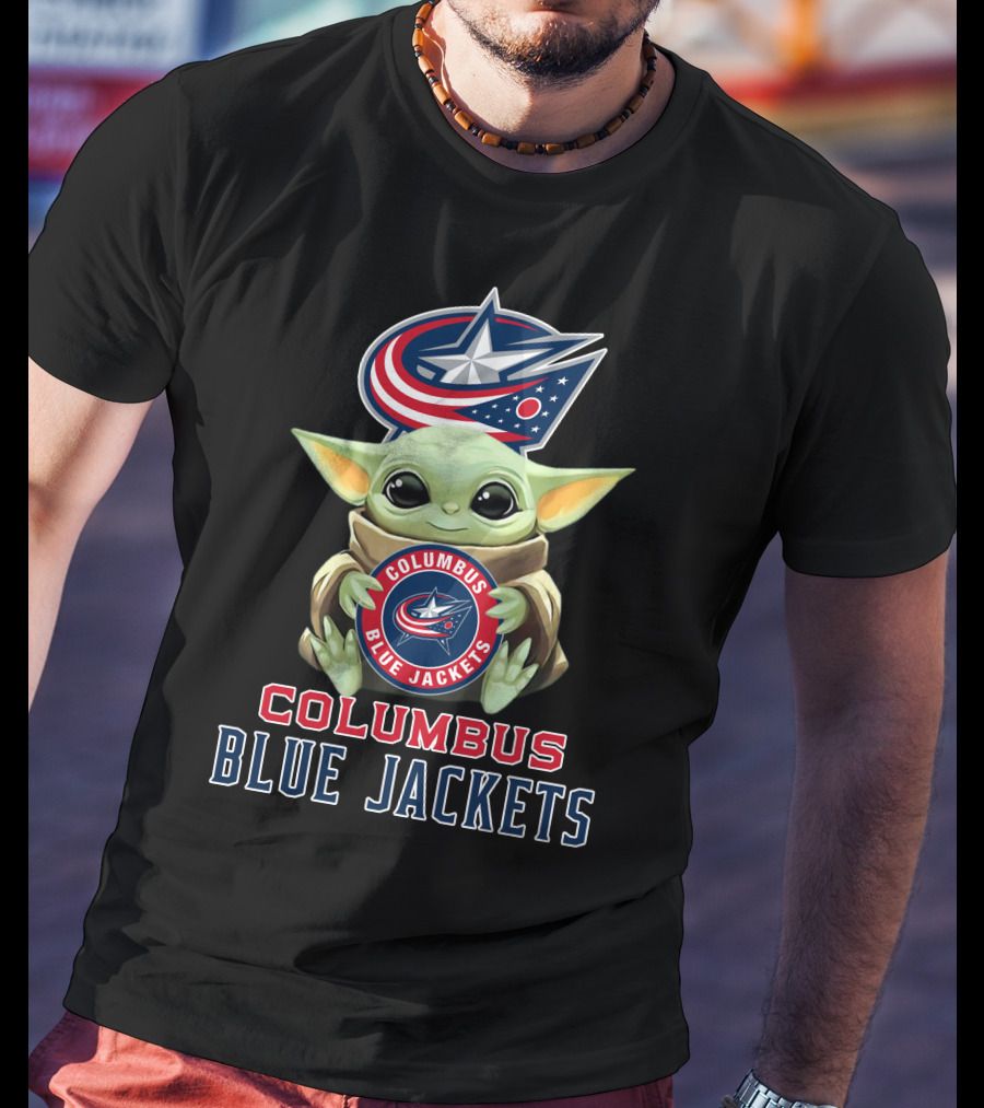 Columbus Blue Jackets Baby Yoda Holding Team T-Shirt