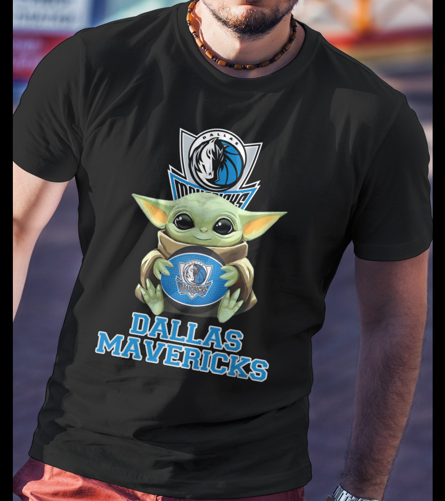 Dallas Mavericks Baby Yoda Holding Basketball T-Shirt
