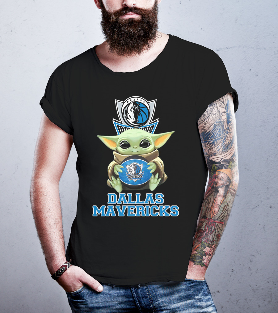Dallas Mavericks Baby Yoda Holding Basketball T-Shirt
