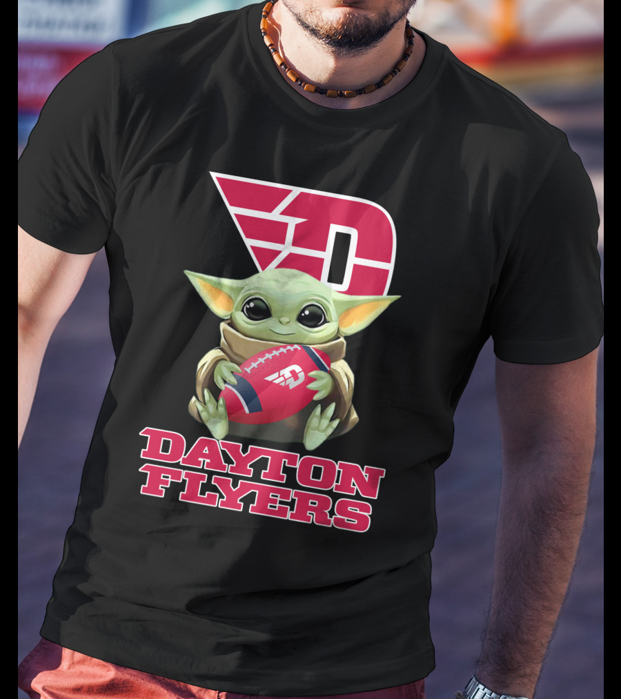 Dayton Flyers Baby Yoda Holding Football T-Shirt