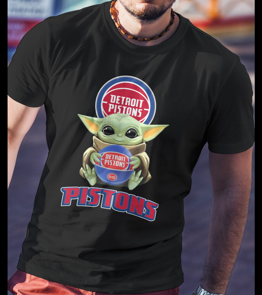 Detroit Pistons Baby Yoda Holding Basketball T-Shirt