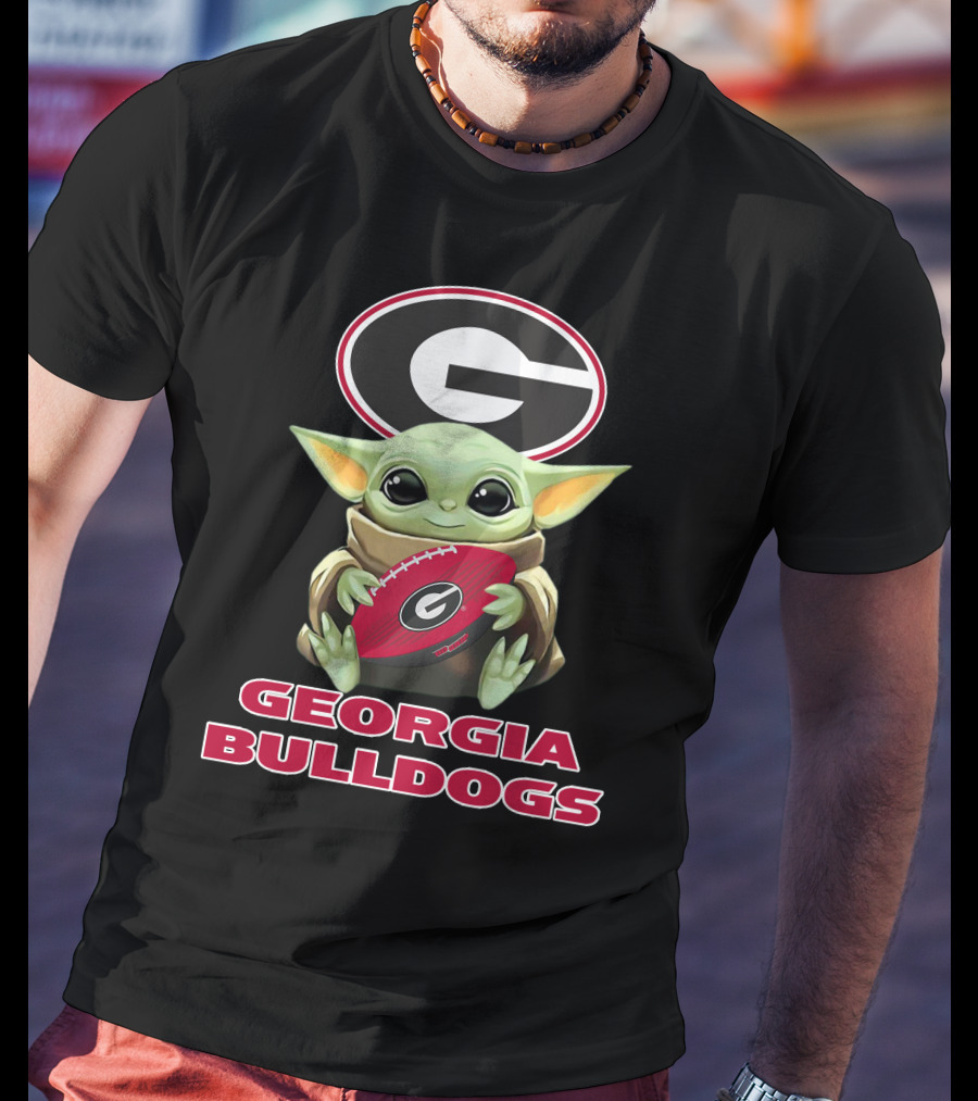 Georgia Bulldogs Baby Yoda Holding Football T-Shirt