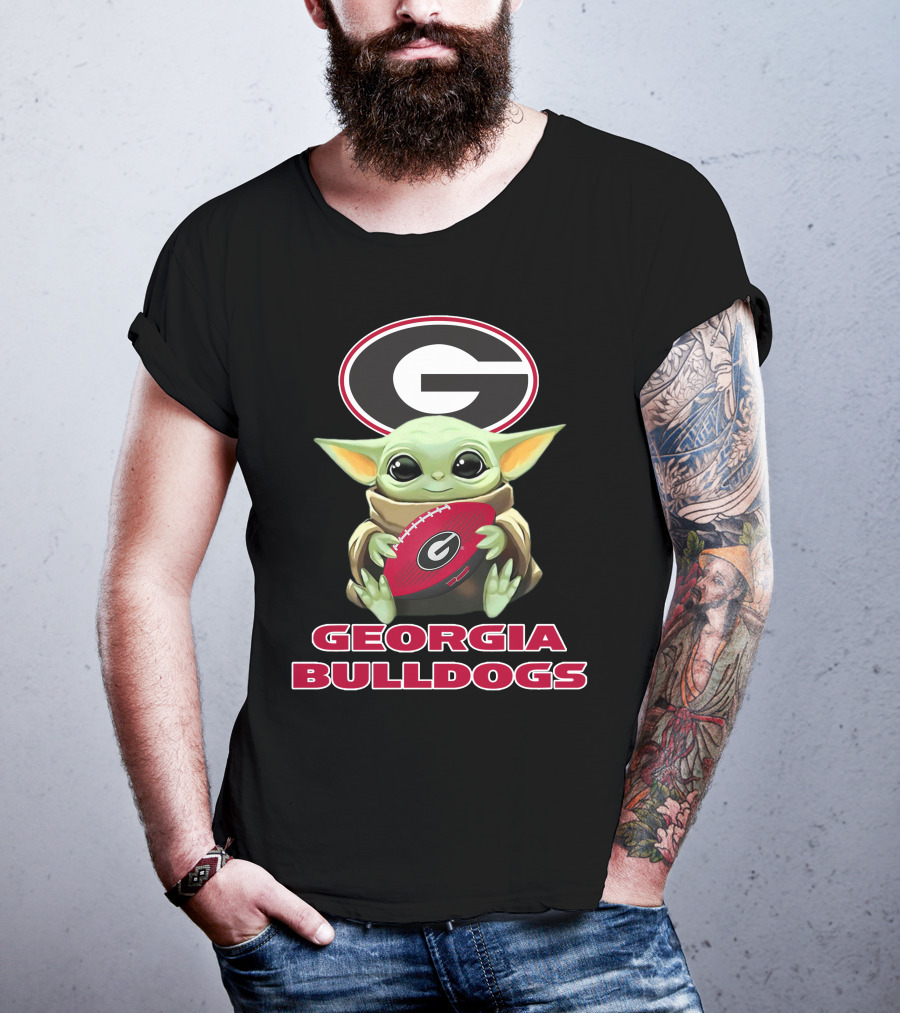 Georgia Bulldogs Baby Yoda Holding Football T-Shirt