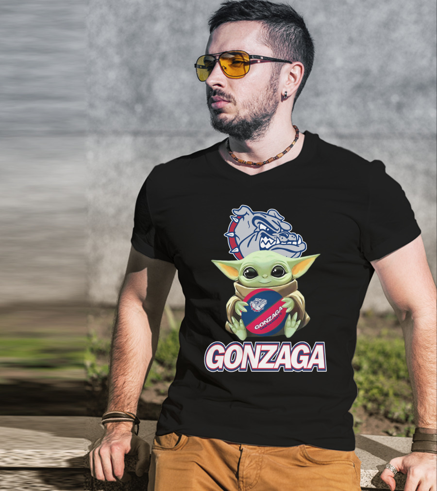 Gonzaga Bulldogs Baby Yoda Holding Basketball T-Shirt