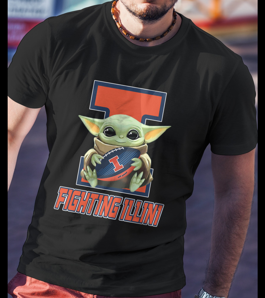 Illinois Fighting Illini Baby Yoda Football T-Shirt