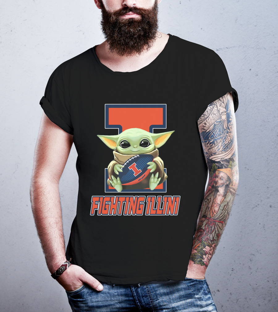 Illinois Fighting Illini Baby Yoda Football T-Shirt