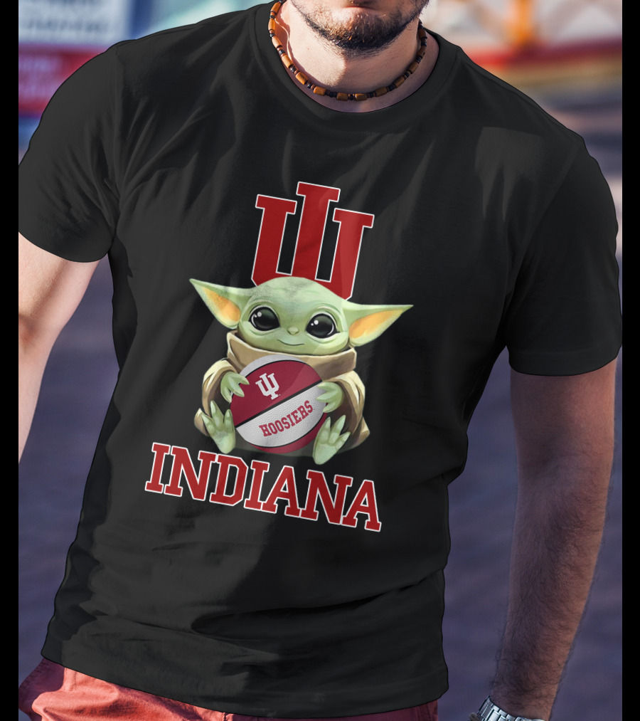 Indiana Hoosiers Baby Yoda With Iu Logo And Football T-Shirt