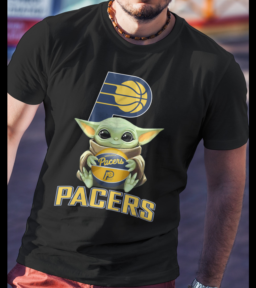 Indiana Pacers Logo With Baby Yoda Holding Basketball T-Shirt