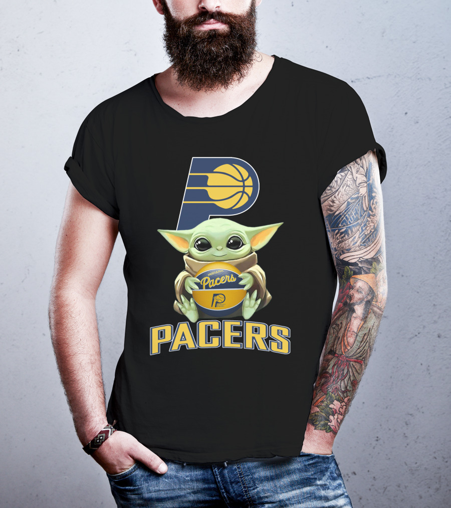 Indiana Pacers Logo With Baby Yoda Holding Basketball T-Shirt