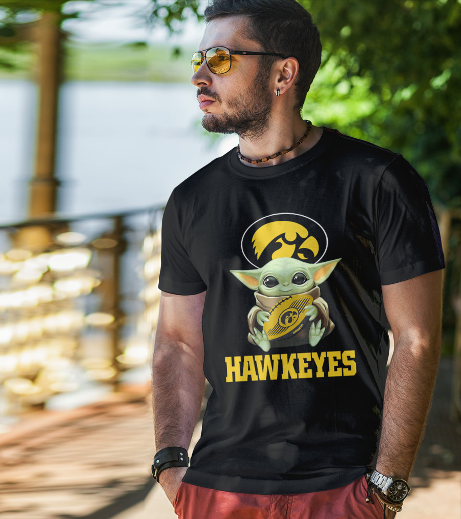 Iowa Hawkeyes Baby Yoda Football T-Shirt