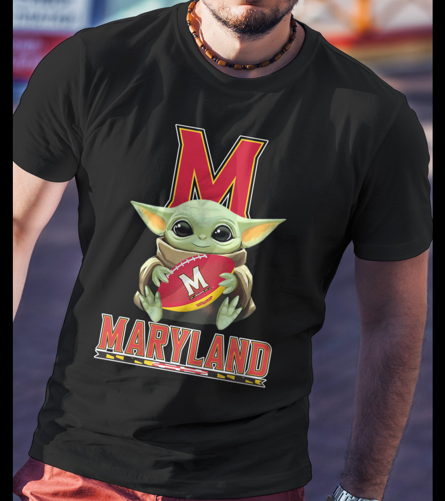 Maryland Terrapins Baby Yoda Football Fan T-Shirt