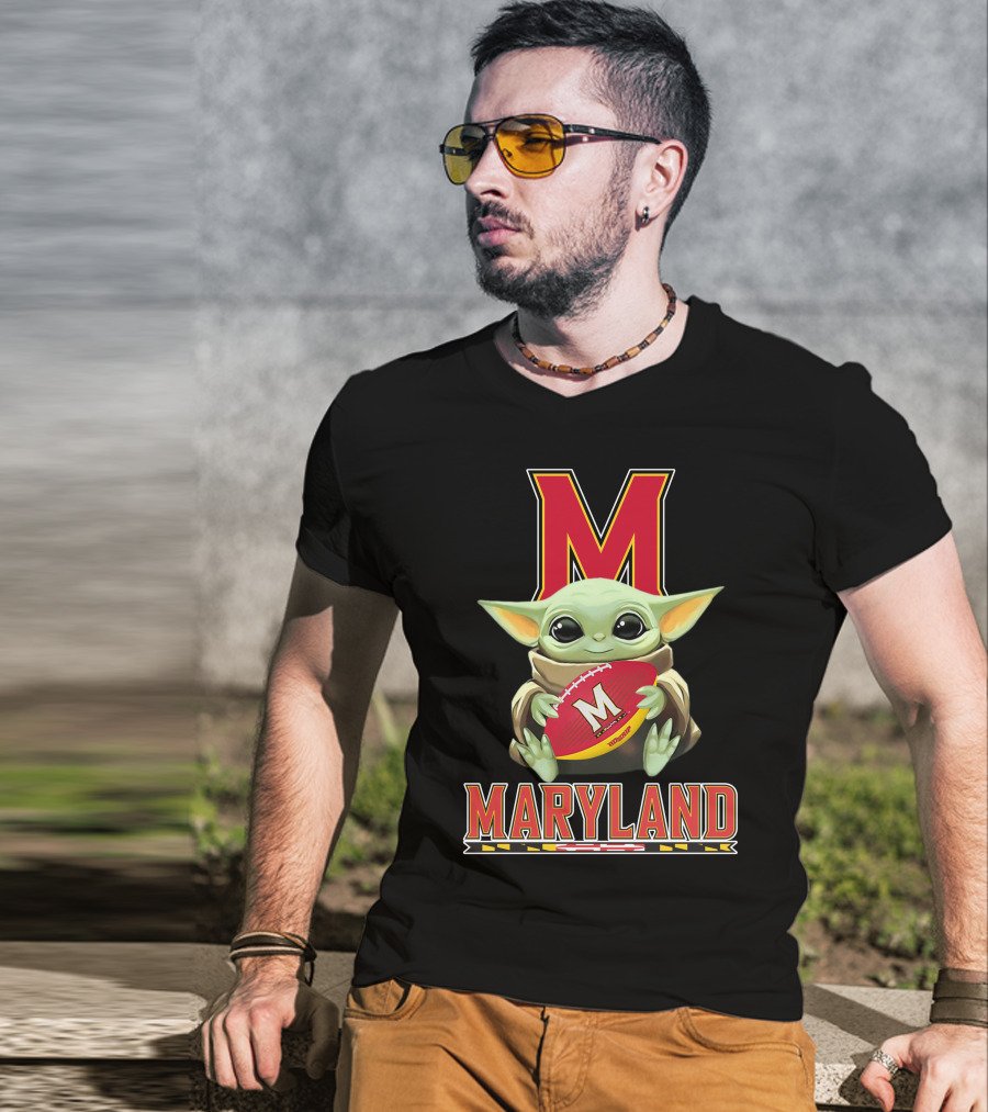 Maryland Terrapins Baby Yoda Football Fan T-Shirt