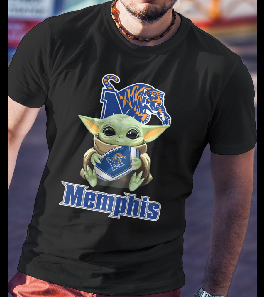 Memphis Tigers Baby Yoda Holding Football T-Shirt